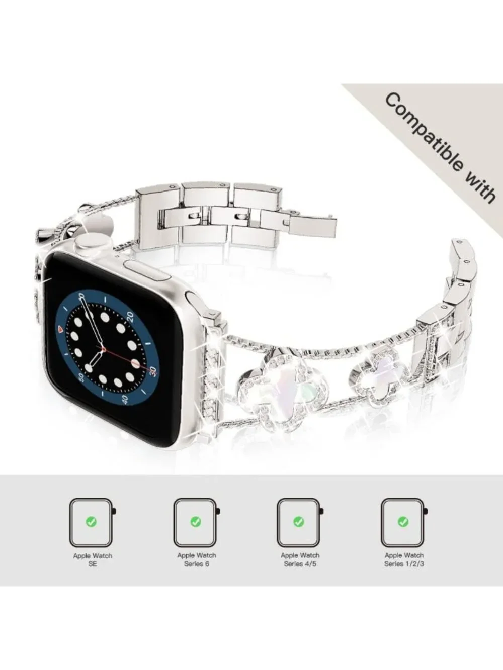 Sparkling Diamond Metal Bands for Apple Watch Series 2-11, Stylish & Chic